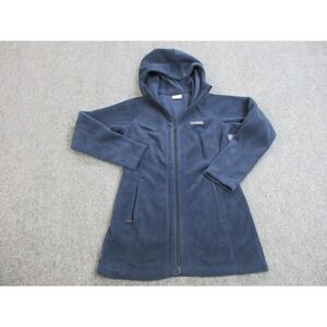 Columbia Fleece Jacket Womens Small Blue‎ Hooded Full Zip Longline Soft AL6485